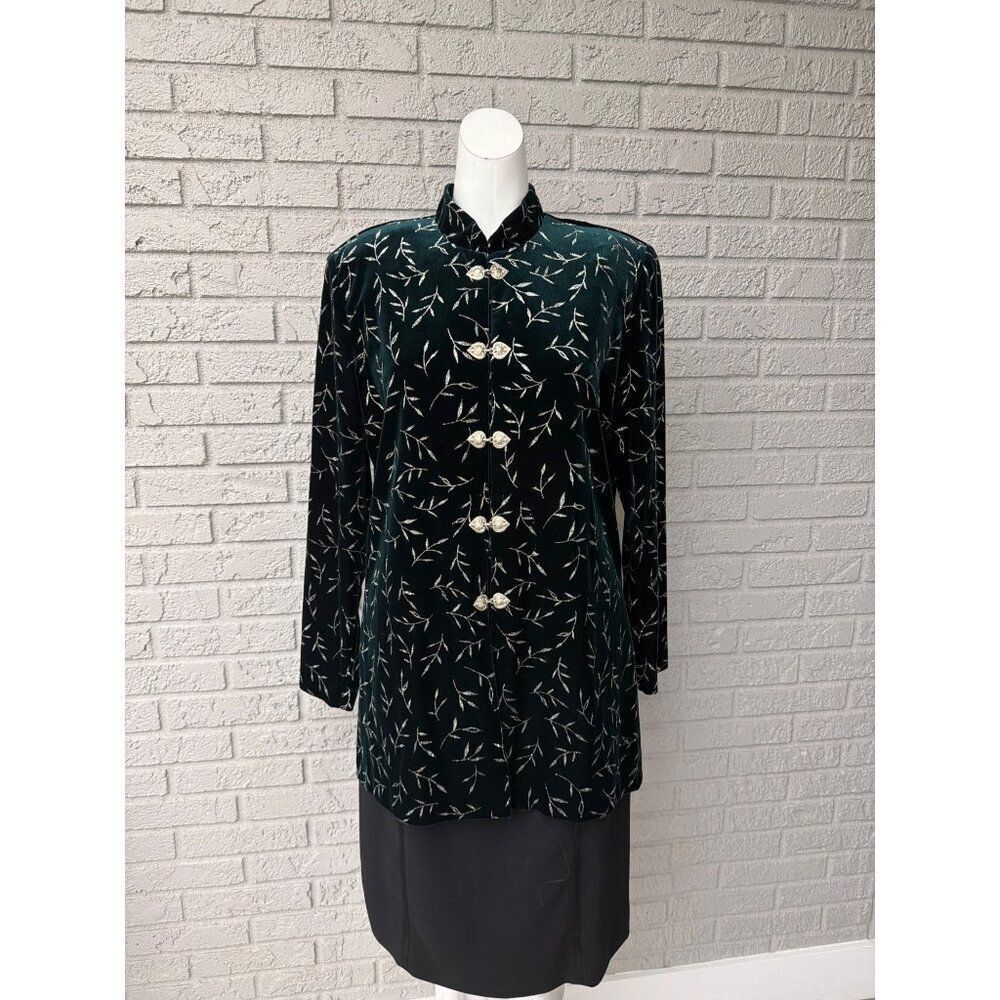 Vintage J.S.B. LTD Women Green Ve Sliver Glitter Pattern Jacket Size L